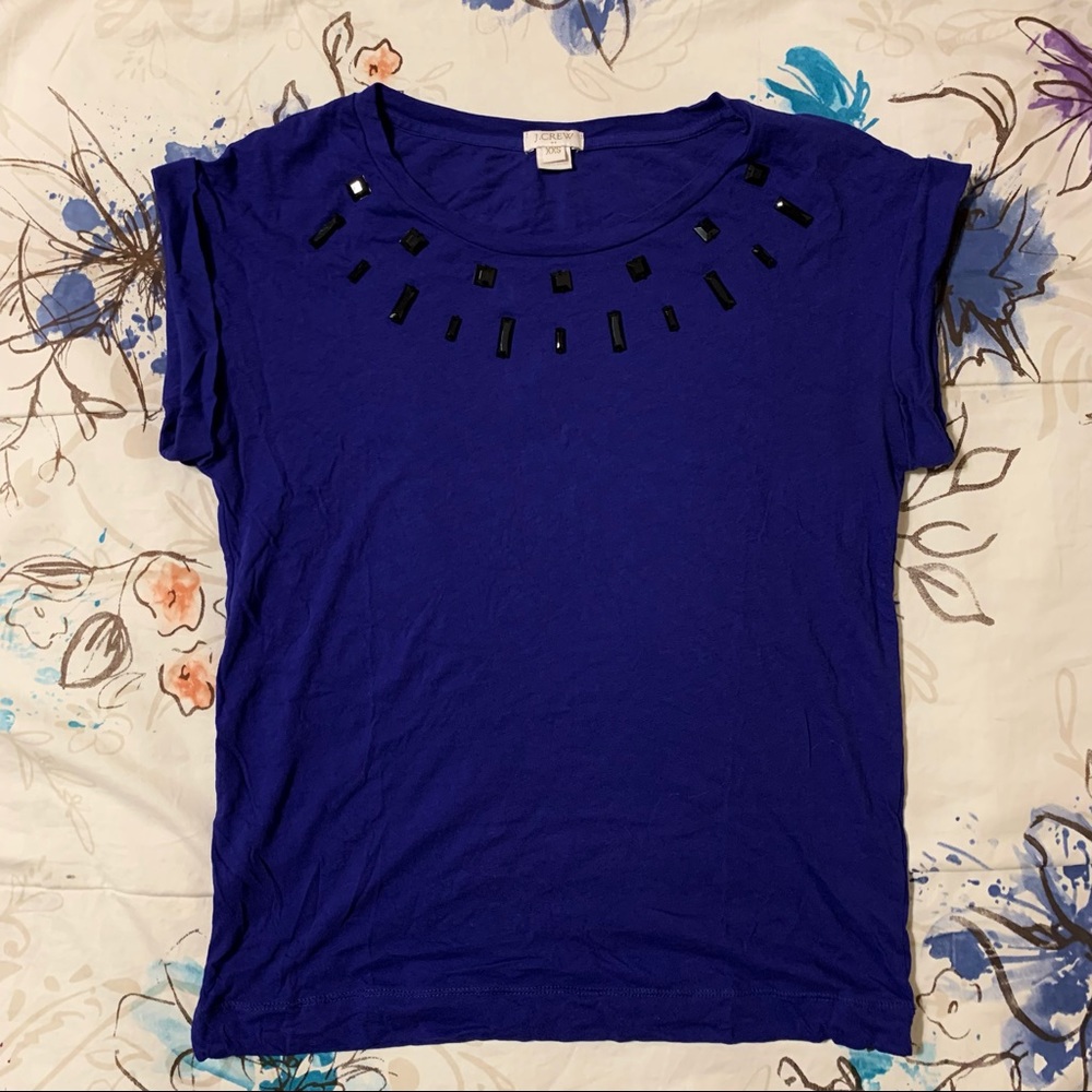 💜 Blue J. Crew Top With Bejeweled Neckline
